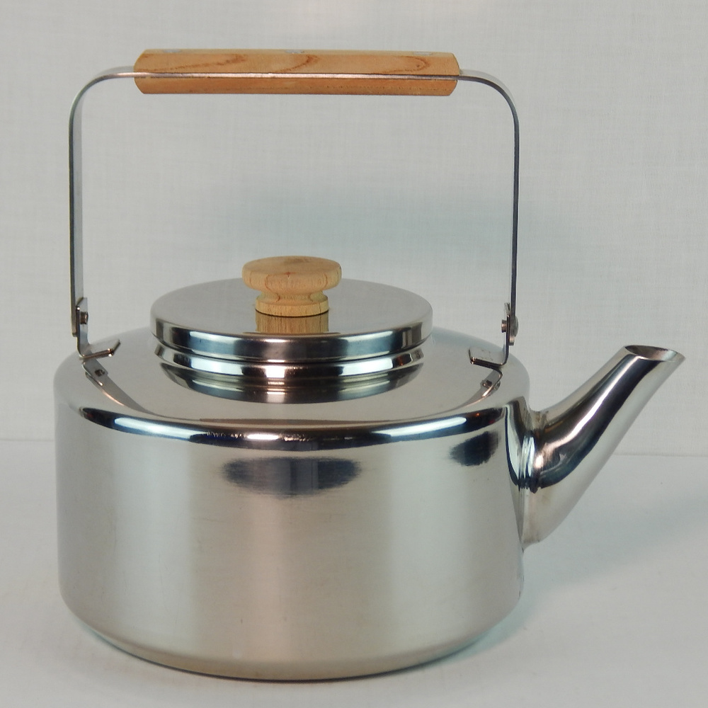 Tea Pot Stainless Steel & Wood Mid Century Modern